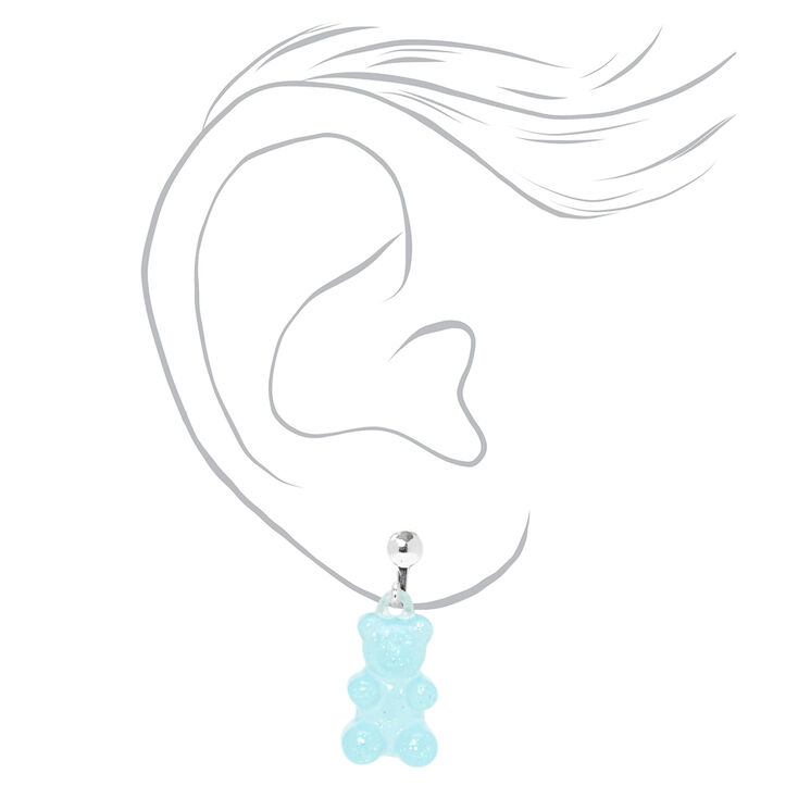 Blue 0.5&quot; Glow In The Dark Gummy Bear Clip On Drop Earrings,