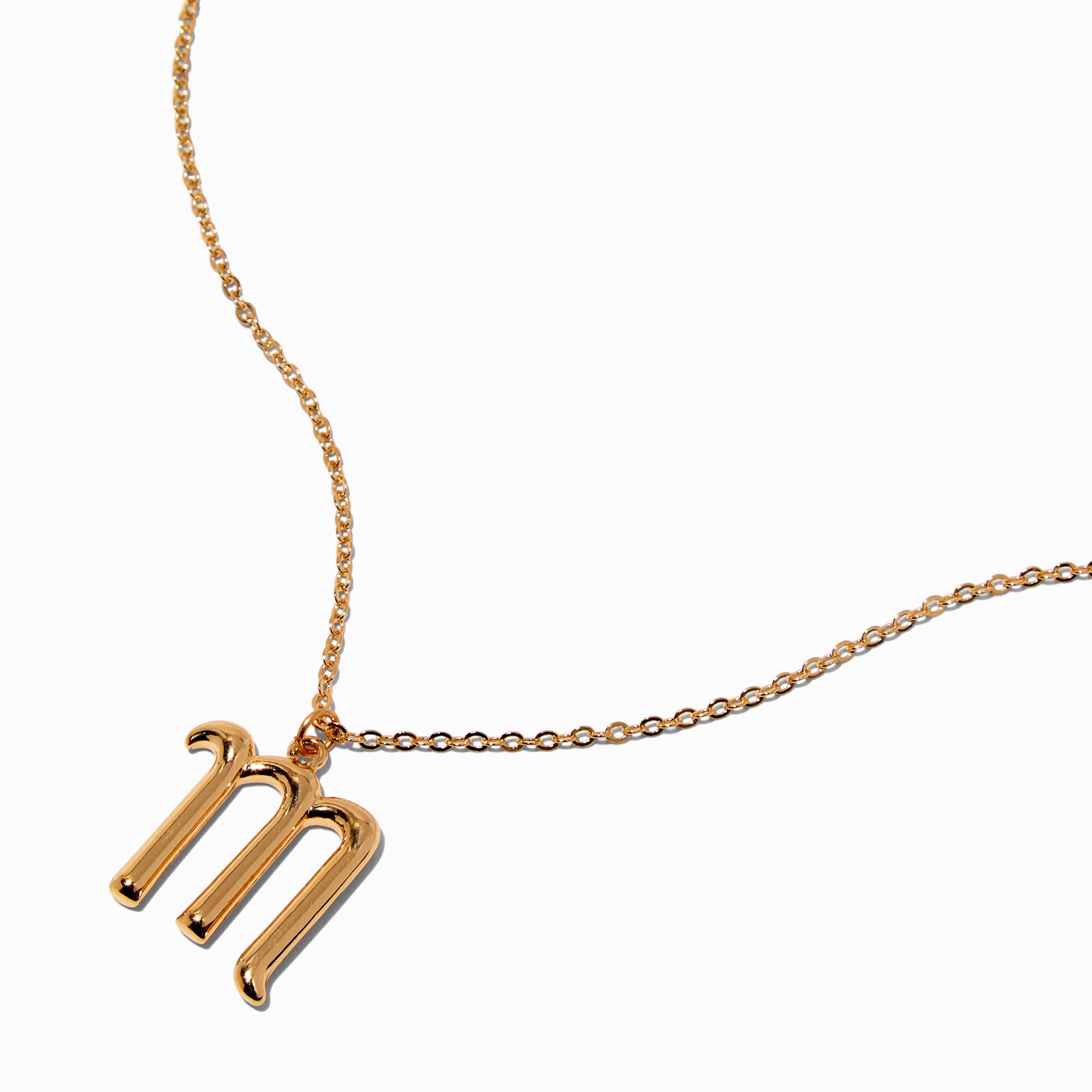 Gold-tone Curly Script Initial Pendant Necklace - M,