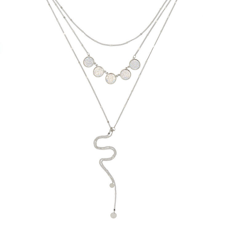 Silver Cosmic Disk Multi Strand Necklace,
