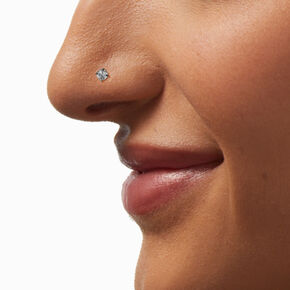 20G Silver-tone Stainless Steel Cubic Zirconia Threadless Nose Stud,