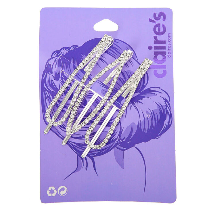 Silver Rhinestone Oval Hair Pins - 3 Pack,
