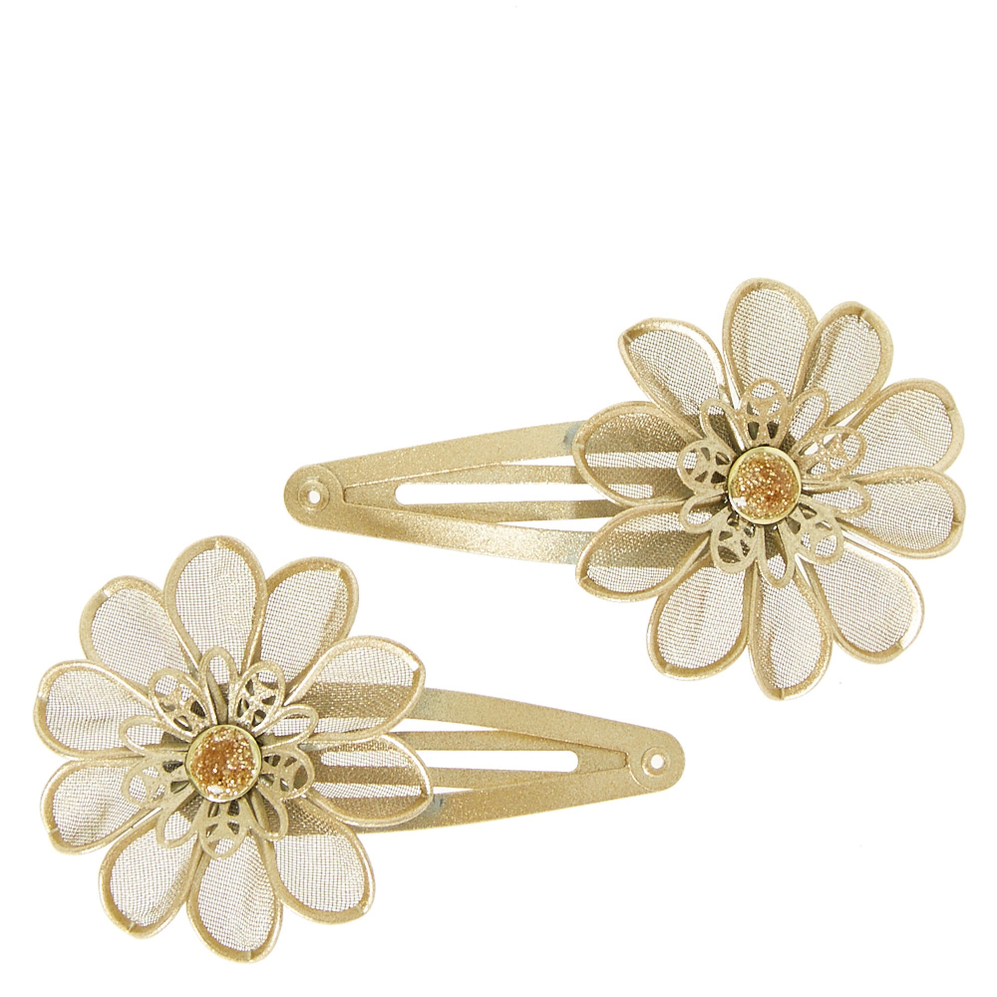 Gold Metal Mesh Flower Clips | Claire's US