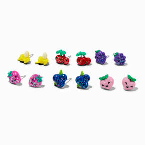 Fresh Fruit Glitter Stud Earrings - 6 Pack,