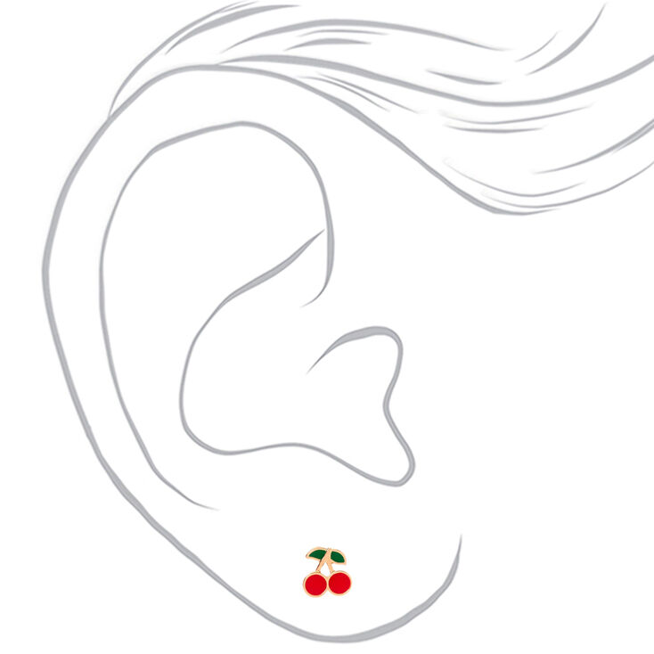Sterling Silver Gold Cherry Stud Earrings - Red,