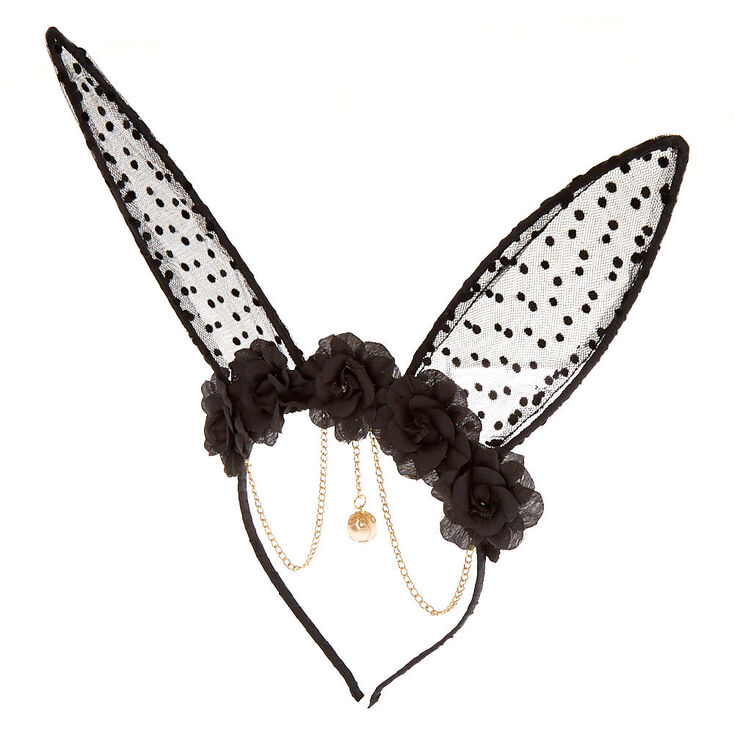Claire's Serre-tête noir avec oreilles de lapin à motif floral à pois