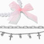 Pink Bow Pearl &amp; Silver-tone Cross Chain Multi-Strand Bracelet Set - 2 Pack,