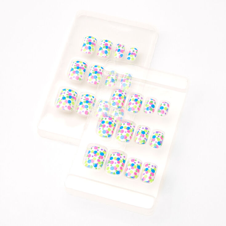 Rainbow Polka Dot Square Press On Faux Nail Set - 24 Pack,