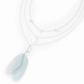 Silver Seashell &amp; Turquoise Feather Multi Strand Necklace,