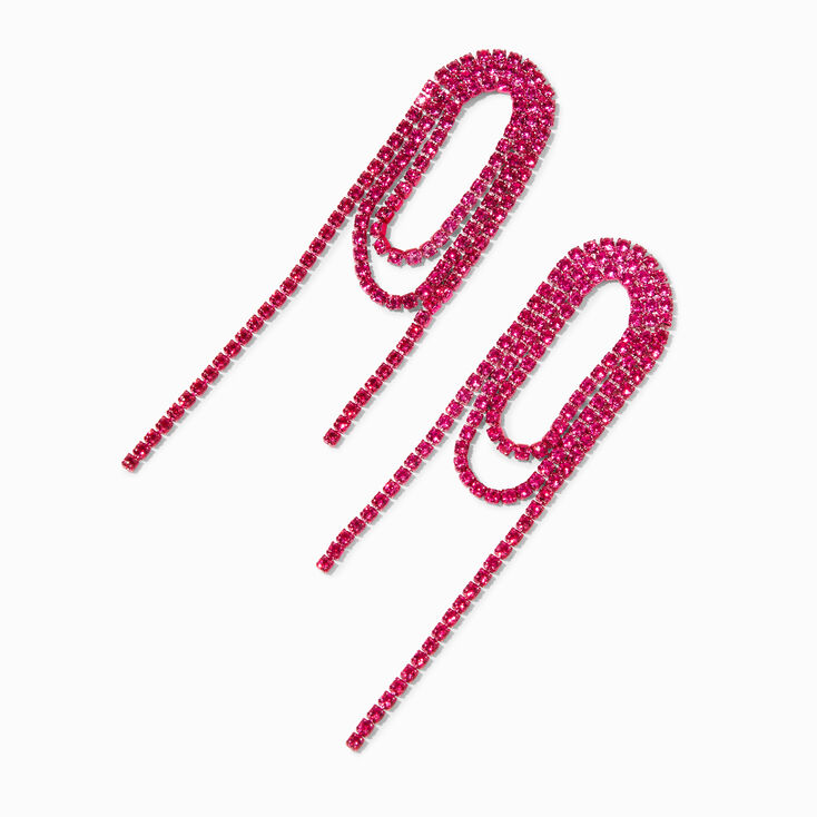 Hot Pink Rhinestone Loopy Lasso 3" Drop Earrings