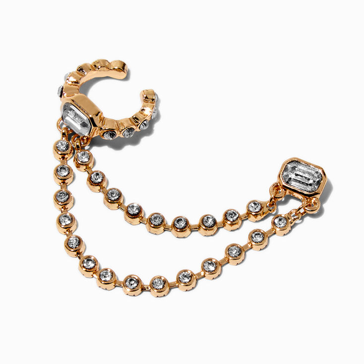Gold-tone Double Chain Crystal Connector Earring,