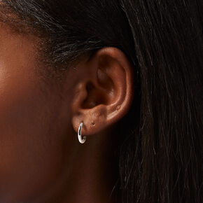 Silver-tone Graduated Embellished Huggie Hoop Earring Stackables Set - 3 Pack,