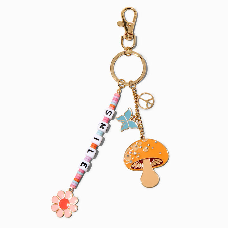 Retro Mushroom &amp; Daisy Beaded Keychain,