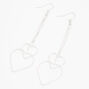Silver 3&quot; Heart Chain Drop Earrings,