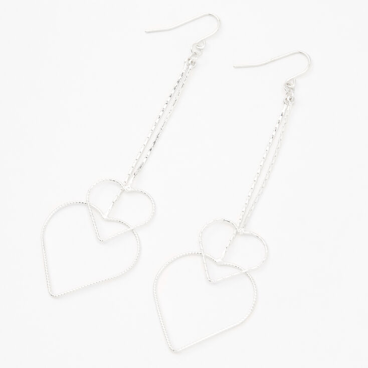 Silver 3&quot; Heart Chain Drop Earrings,
