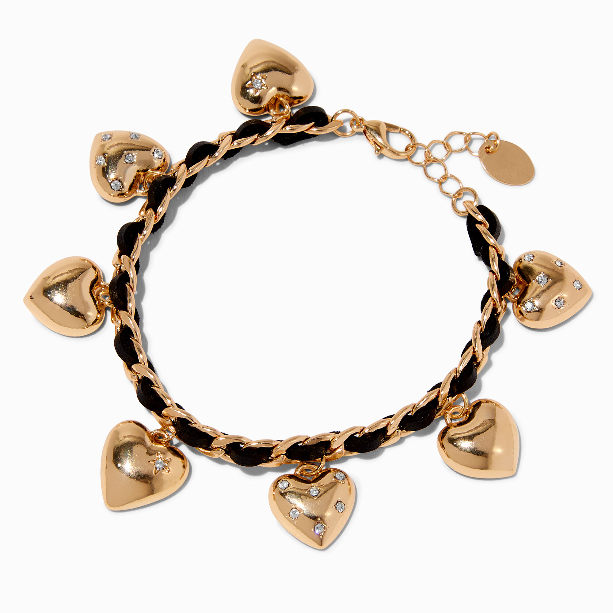 View Claires GoldTone Heart Charm Threaded Bracelet Black information