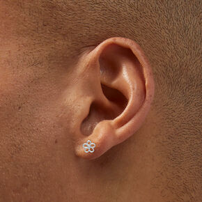 C LUXE by Claire&#39;s Sterling Silver Cubic Zirconia Open Flower Stud Earrings,