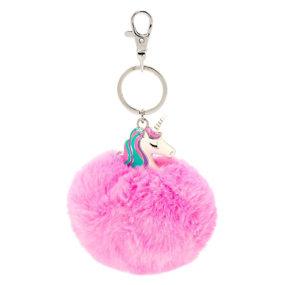 Miss Glitter the Unicorn Pom Pom Keychain Purple Claire s