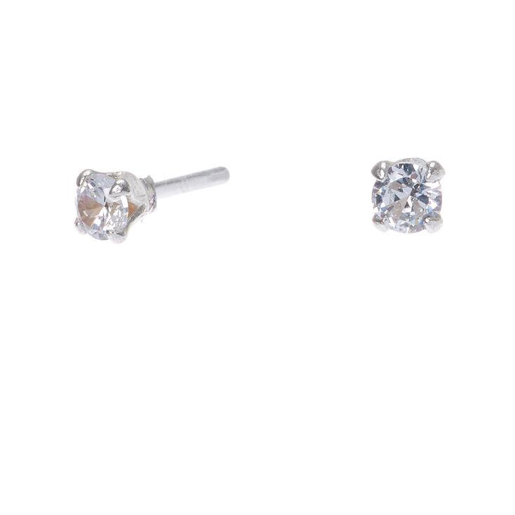 Sterling Silver Cubic Zirconia Round Stud Earrings - 3MM,