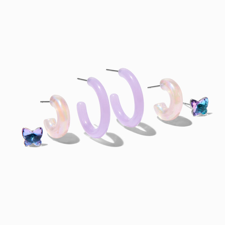 Boucles d&rsquo;oreilles cr&eacute;oles empilables violettes - Lot de 3,