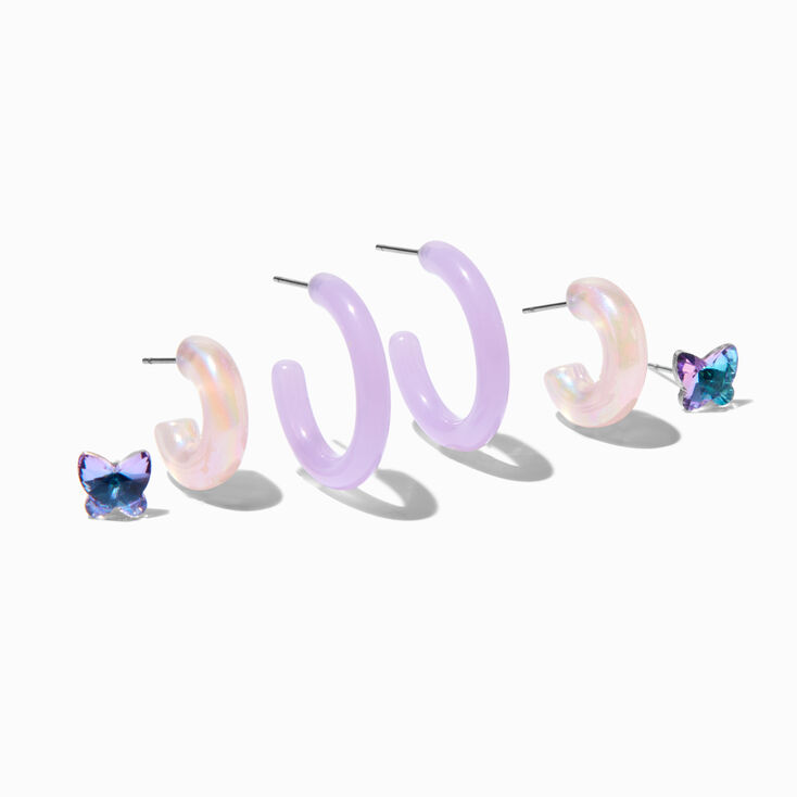 Purple Hoops Earring Stackables Set - 3 Pack,