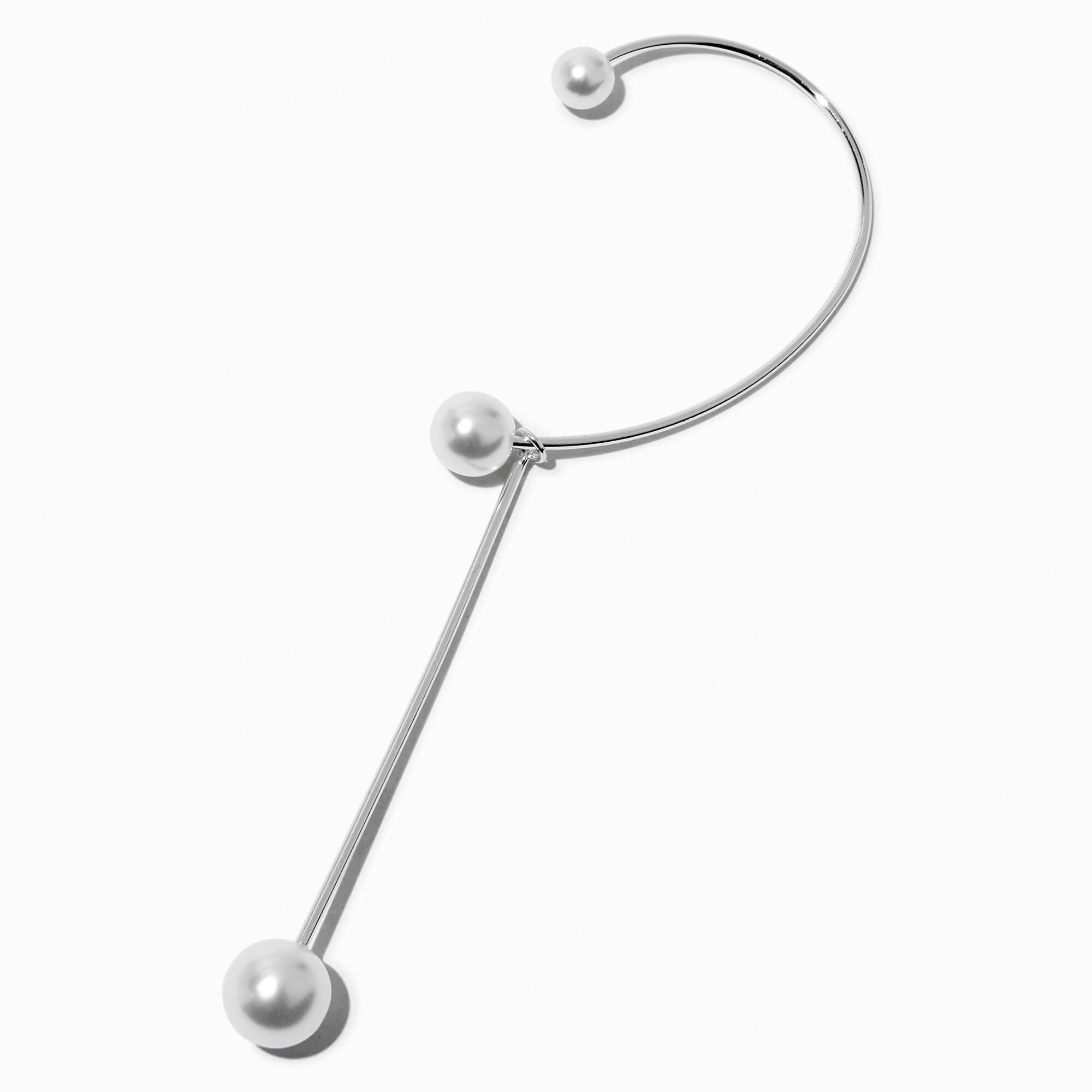 View Claires Faux Pearl Drop Hanging Ear Cuff Silver information