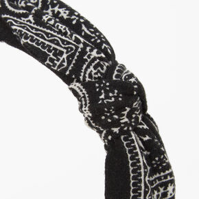 Knotted Bow Bandana Headband - Black,