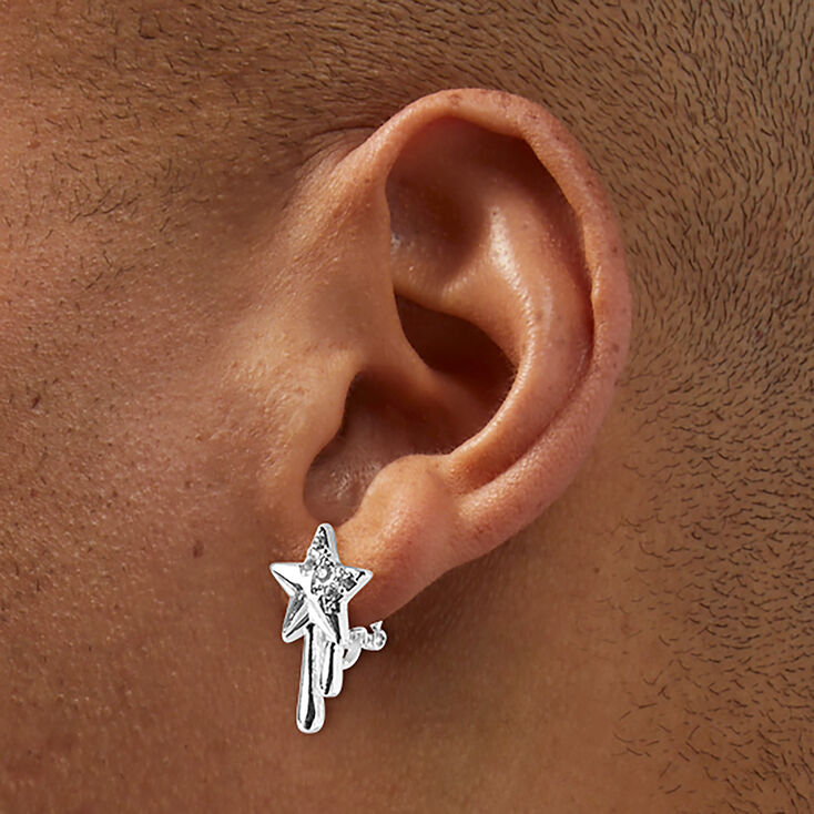 Silver-tone Crystal Dripping Star Clip-On Stud Earrings,