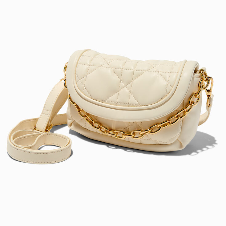 Ivory Quilted &amp; Gold-tone Chain Crossbody Bag,