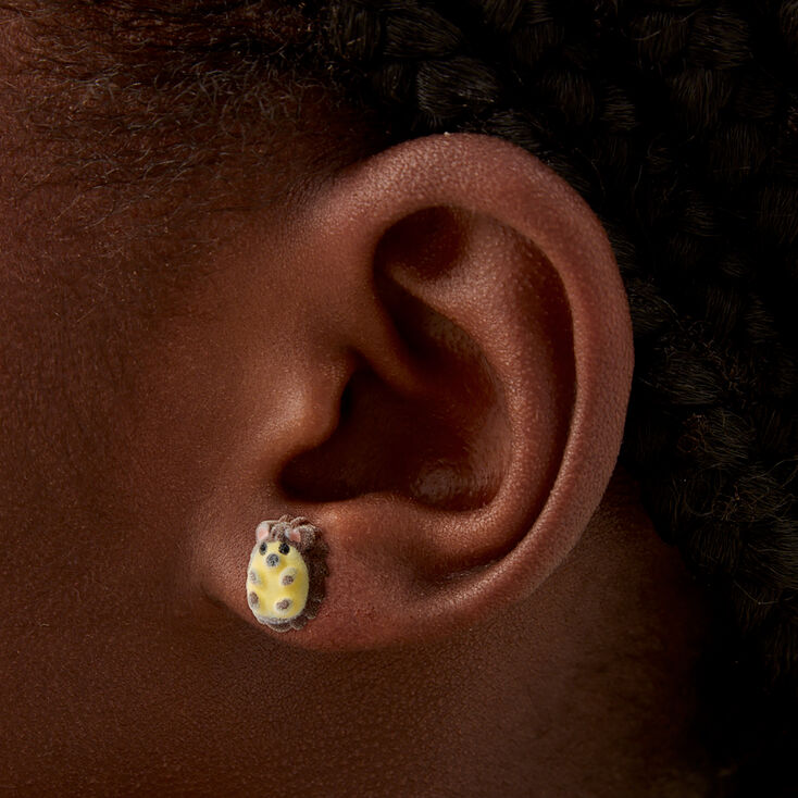 Fuzzy Hedgehog Stud Earrings ,
