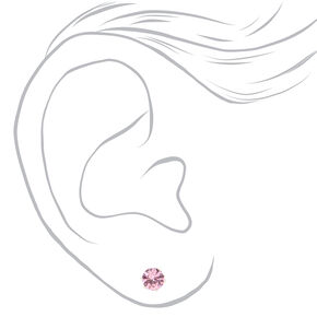 Clous d&#39;oreilles ronds avec strass en zircon cubique d&#39;imitation couleur argent&eacute;e - Rose, 5&nbsp;mm,