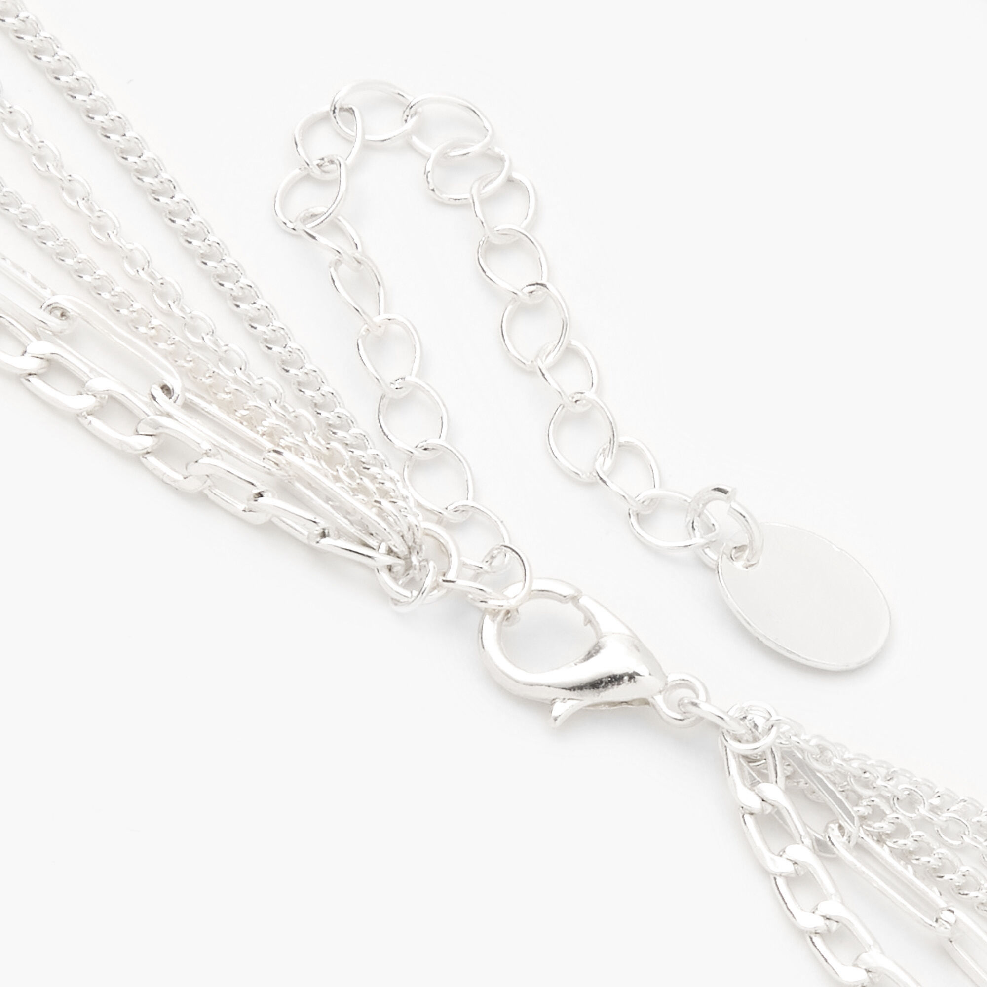 Collier multi-rangs chaîne mauvais œil cœur et étoile couleur argentée,