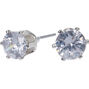 Silver-tone Cubic Zirconia Round Stud Earrings - 6MM,