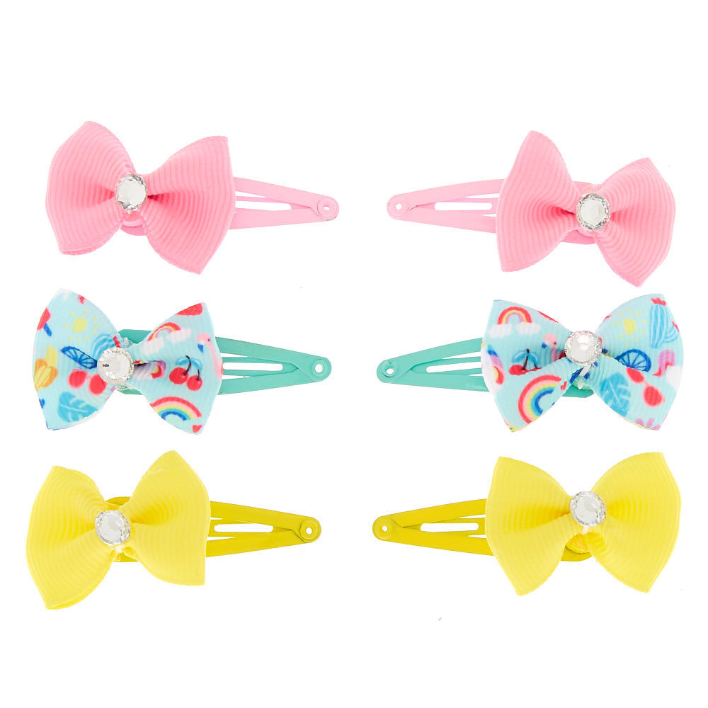 Claire's Club Gem Bow Snap Hair Clips - 6 Pack,