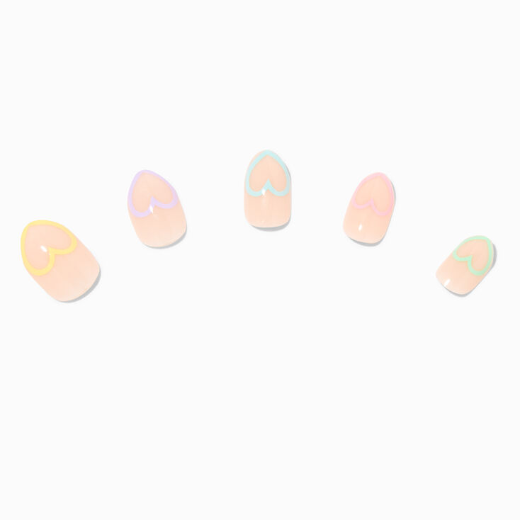 Rainbow Heart French Tip Stiletto Press On Vegan Faux Nail Set - 24 Pack,