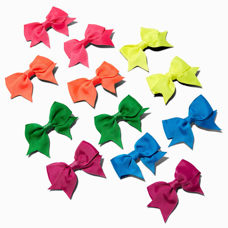 Claire's Club Neon Mini Hair Bow Clips - 12 Pack