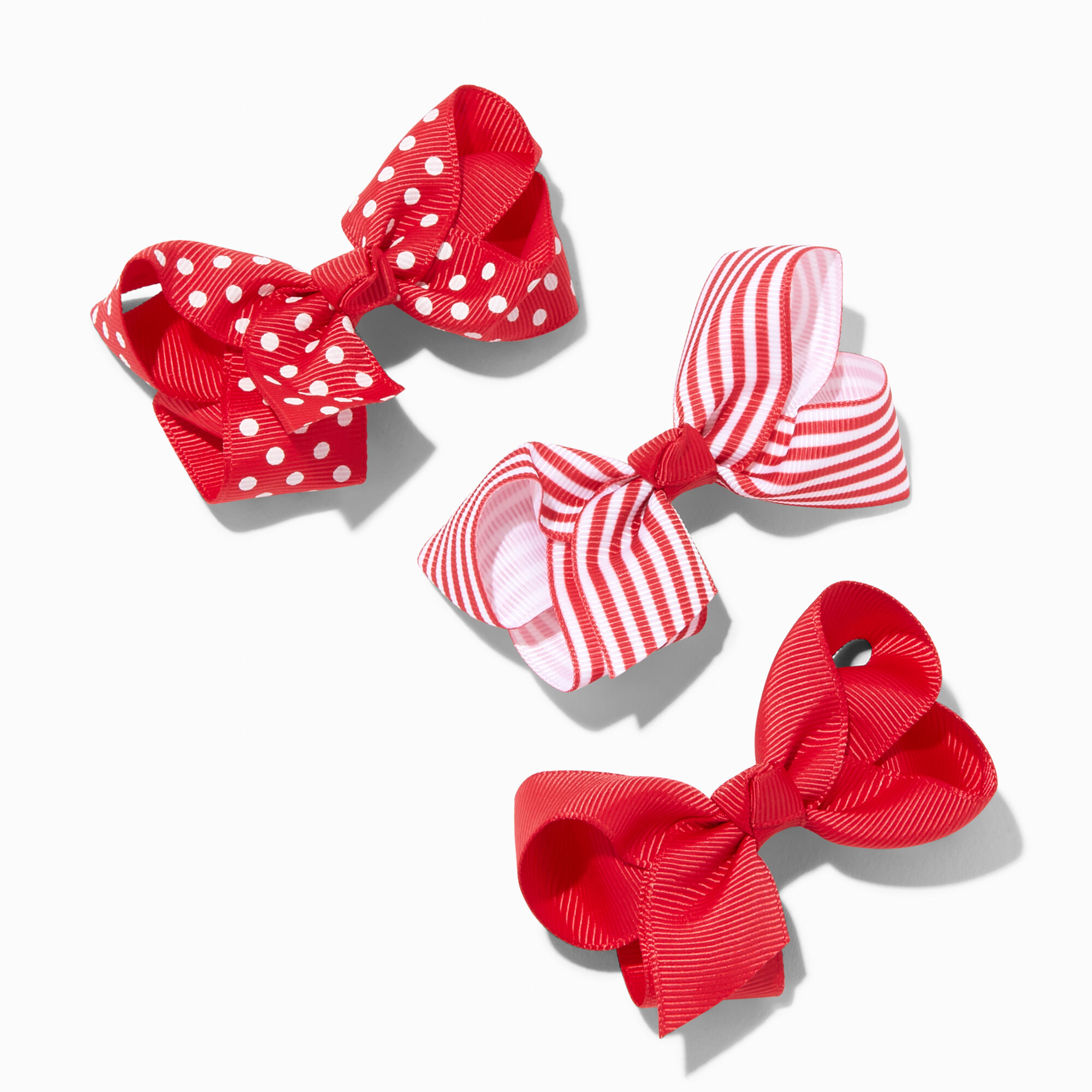 View Claires Club Pattern Loopy Bow Hair Clips 3 Pack Red information