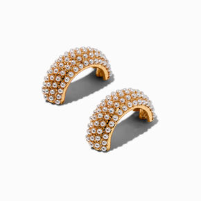 Pearl Beaded Gold-tone Half Hoop Earrings,