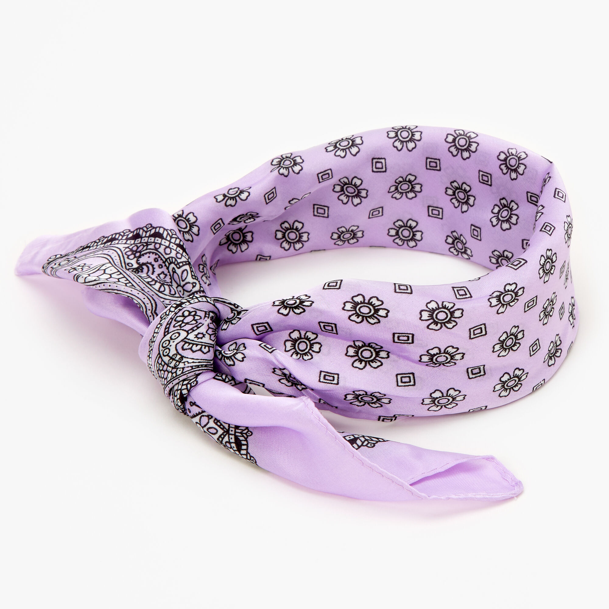 Floral Paisley Silky Bandana Headwrap - Lilac,