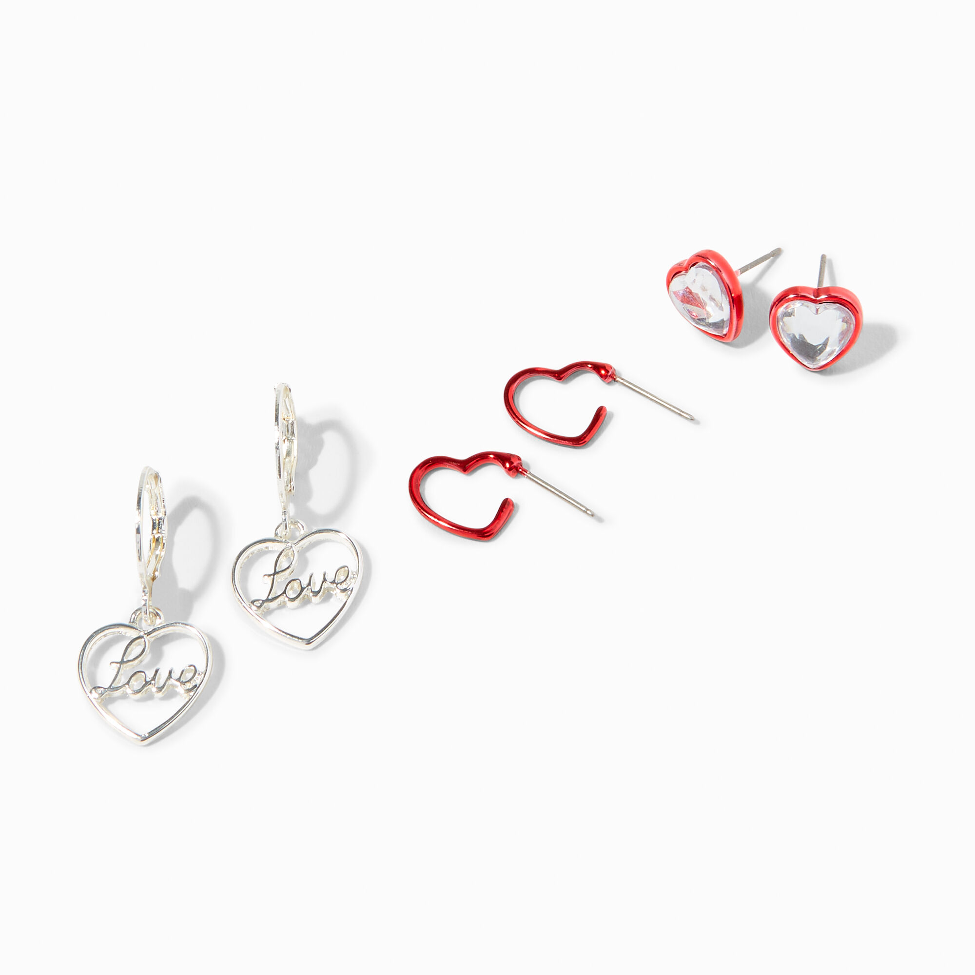 Valentine's Day Hearts Mixed Earring Set - 3 Pack,