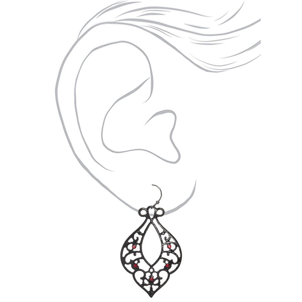 Black 2" Filigree Drop Earrings,