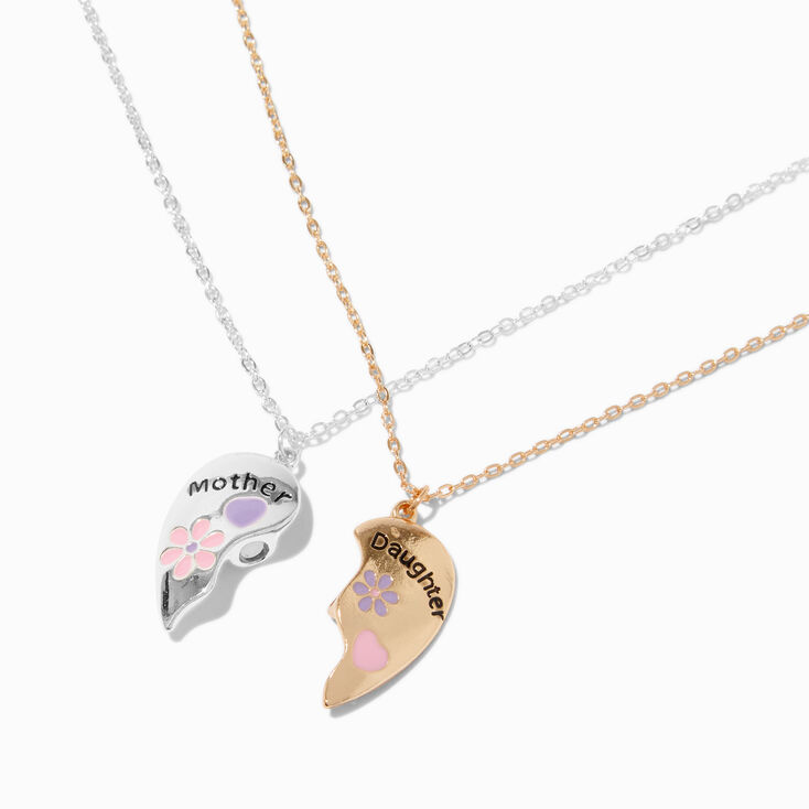 Mother Daughter Split Heart Pendant Necklaces - 2 Pack,