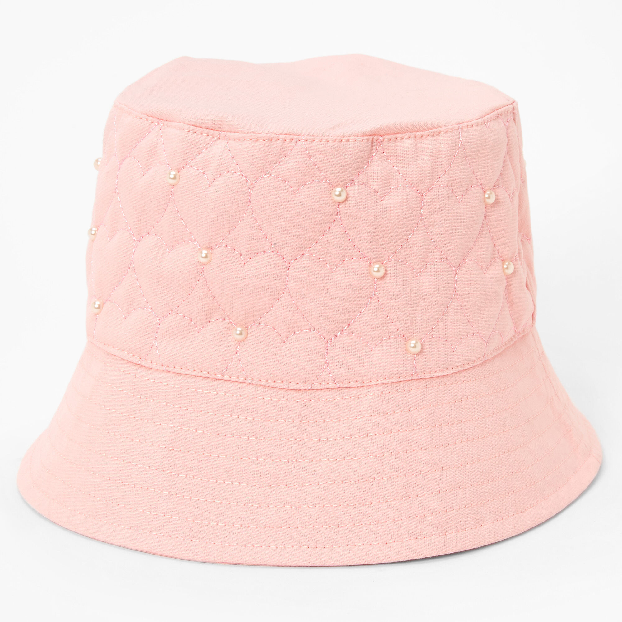 Pink Pearl Quilted Heart Bucket Hat,