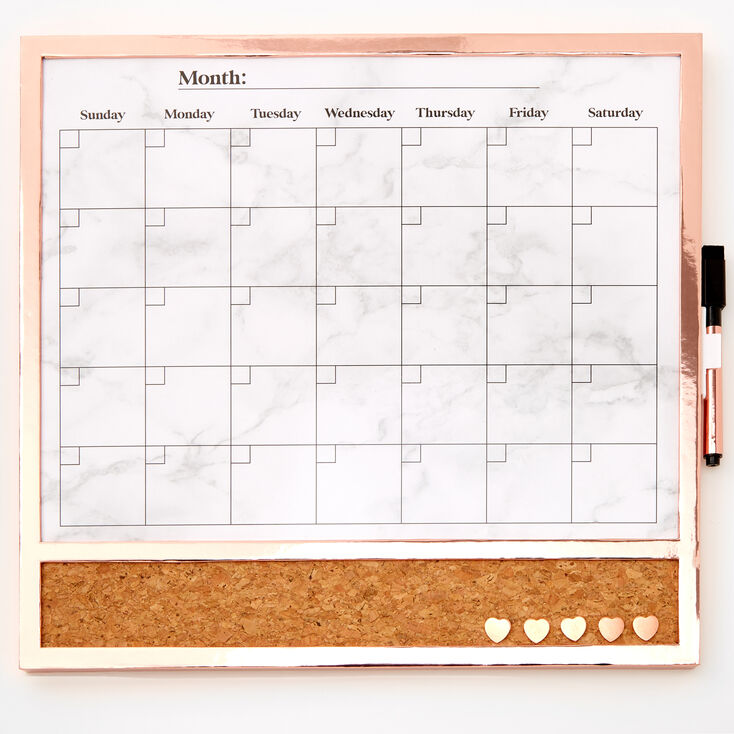 Tableau blanc calendrier encadré effaçable à sec - Couleur doré rose