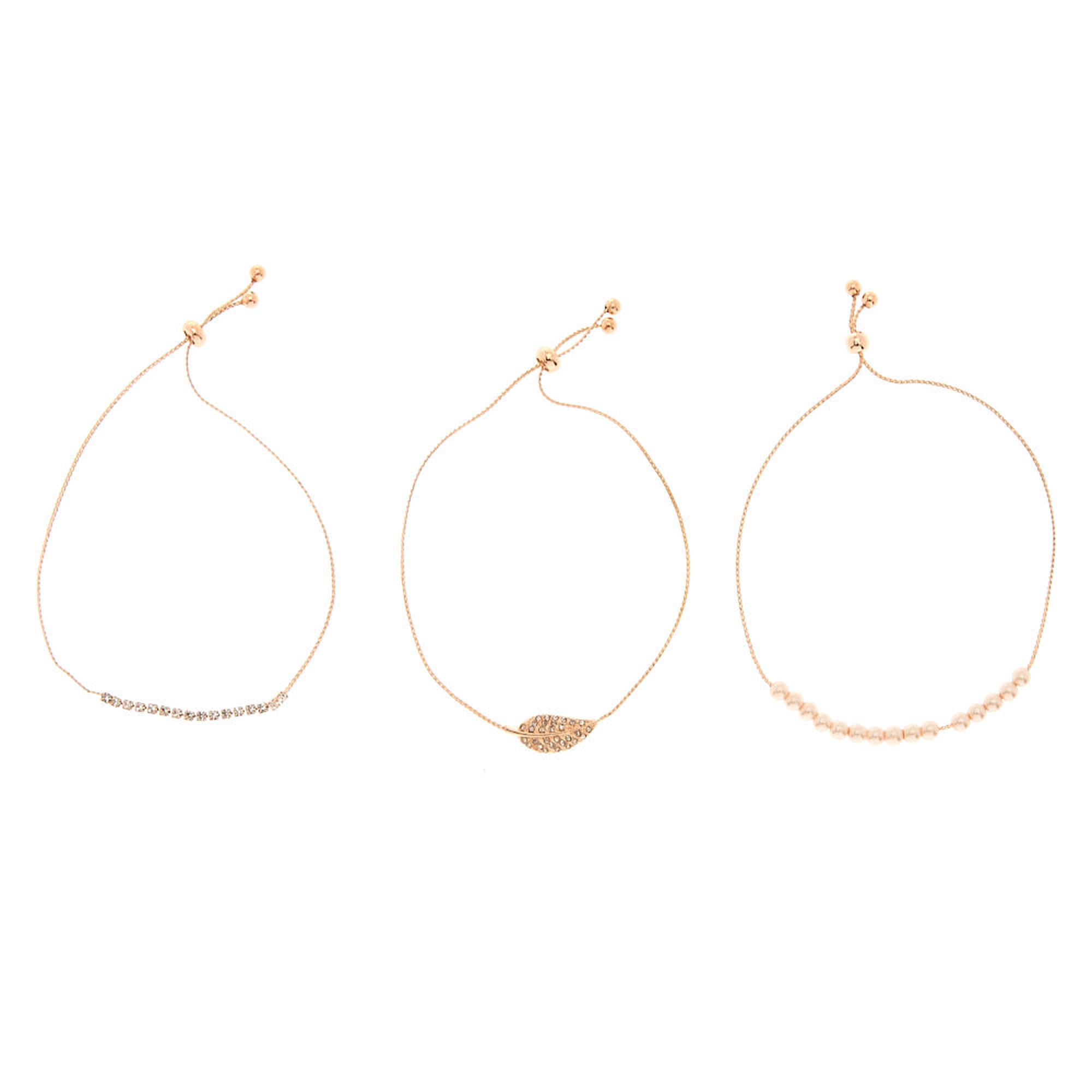 Rose Gold Embellished Adjustable Bracelets - 3 Pack,