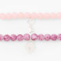 Silver Heart Lock &amp; Key Beaded Stretch Bracelet - Blush Pink, 2 Pack,