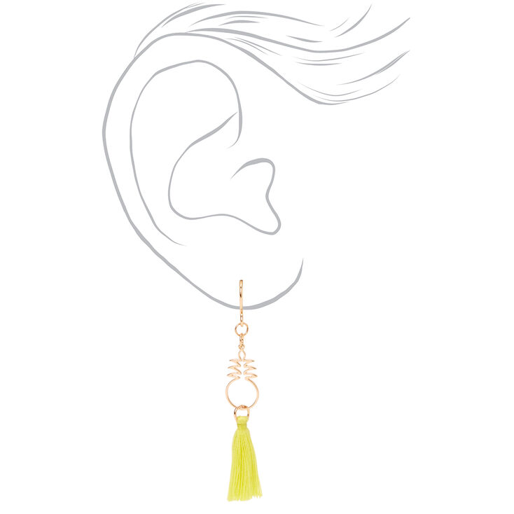 Gold 1.5&quot; Pineapple Tassel Drop Earrings - Yellow,