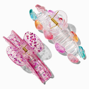 Rainbow Heart Glitter Hair Claws - 2 Pack,