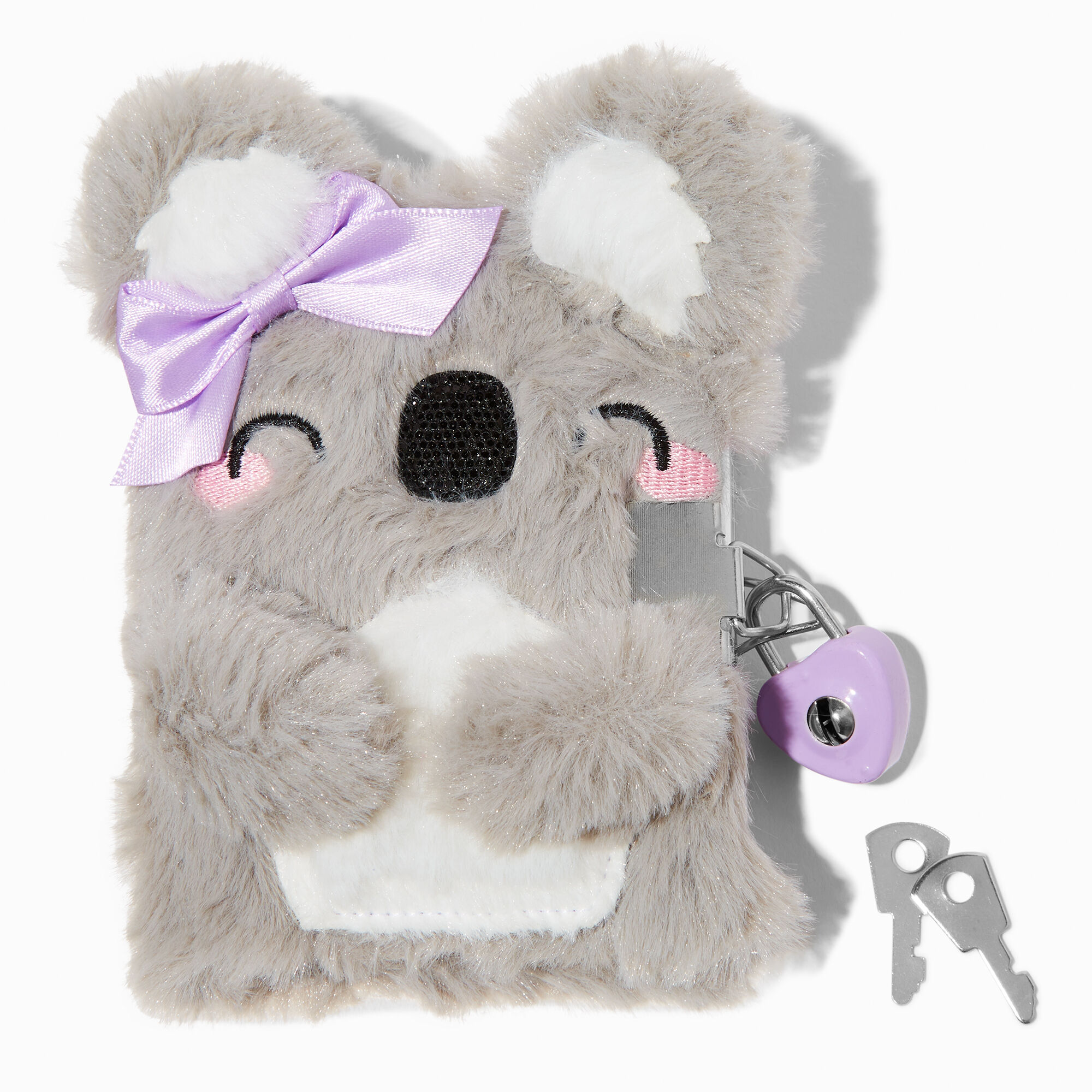 View Claires Club Koala Plush Lock Diary Lilac information