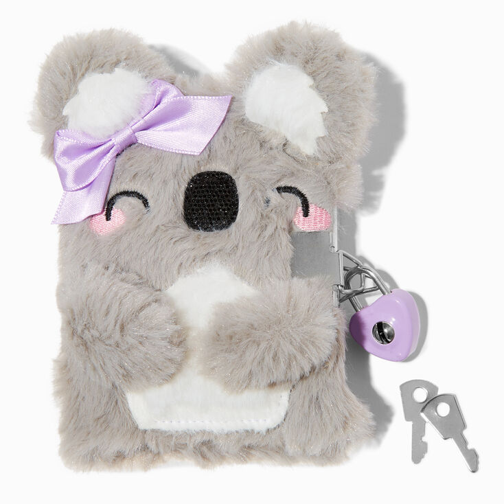 Claire&#39;s Club Lilac Koala Furry Mini Lock Diary,
