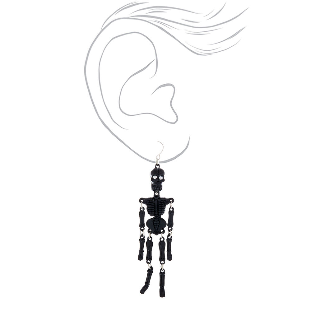 4" Dangling Skeleton Drop Earrings - Black,